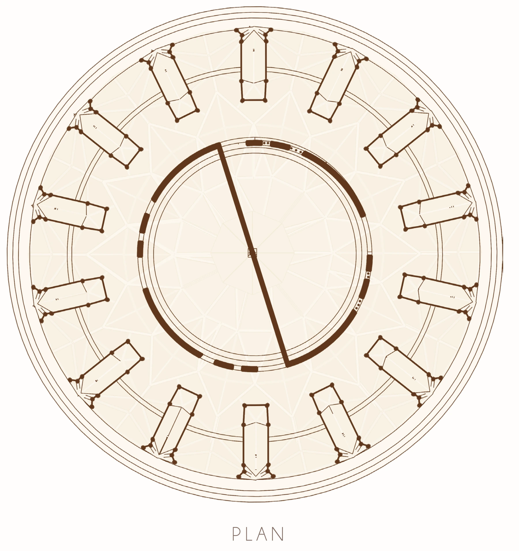 Circular plan of the proposed hall showing the perimeter structure and internal partition.