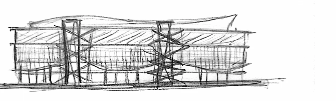 Original hand sketch exploring the convention hall roof profile.